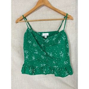 TopShop Green Floral Spaghetti Strap Crop Top Size 8